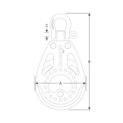 Harken Block - Carbo 57mm Single - Ratchet Fiddle - 150 Cam-Matic / Becket 2